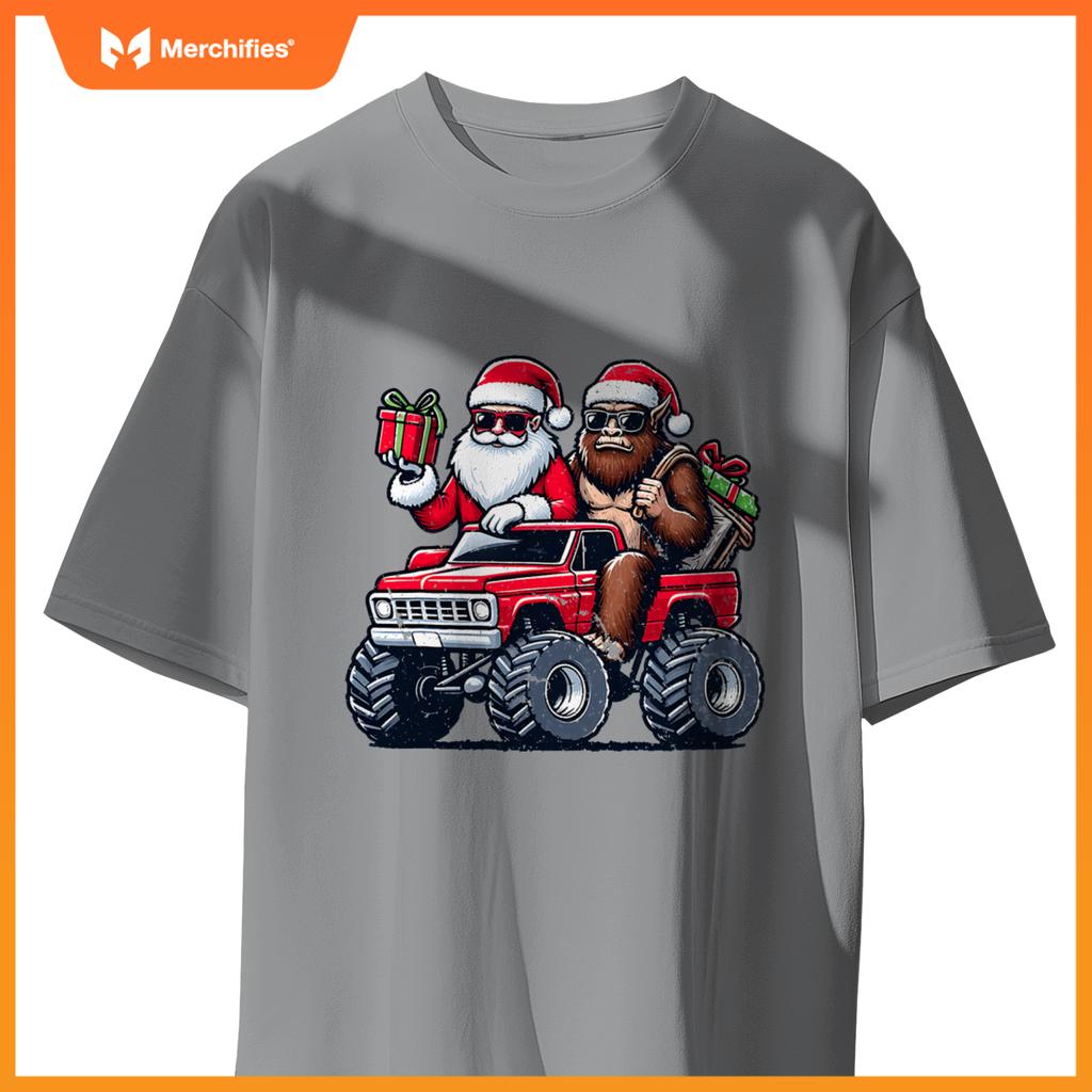 Santa Bigfoot Riding Monster Truck Christmas Toddler Kids T-Shirt