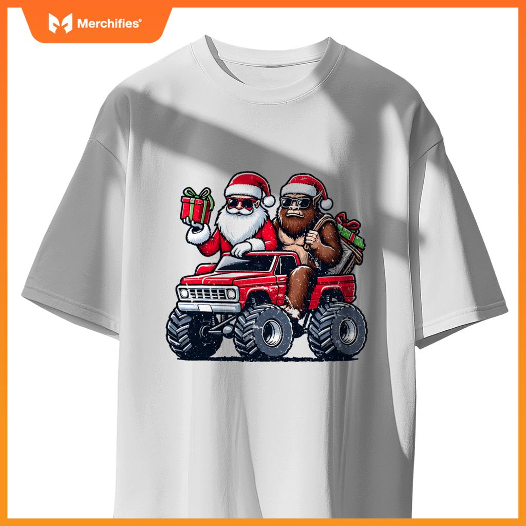 Santa Bigfoot Riding Monster Truck Christmas Toddler Kids T-Shirt