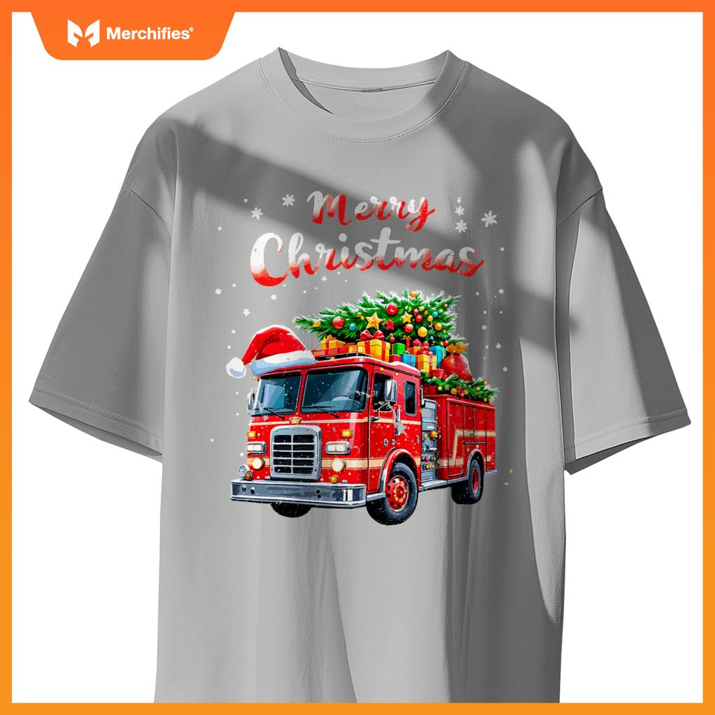 Santa Christmas Fire Truck Xmas Party Firefighters T-Shirt