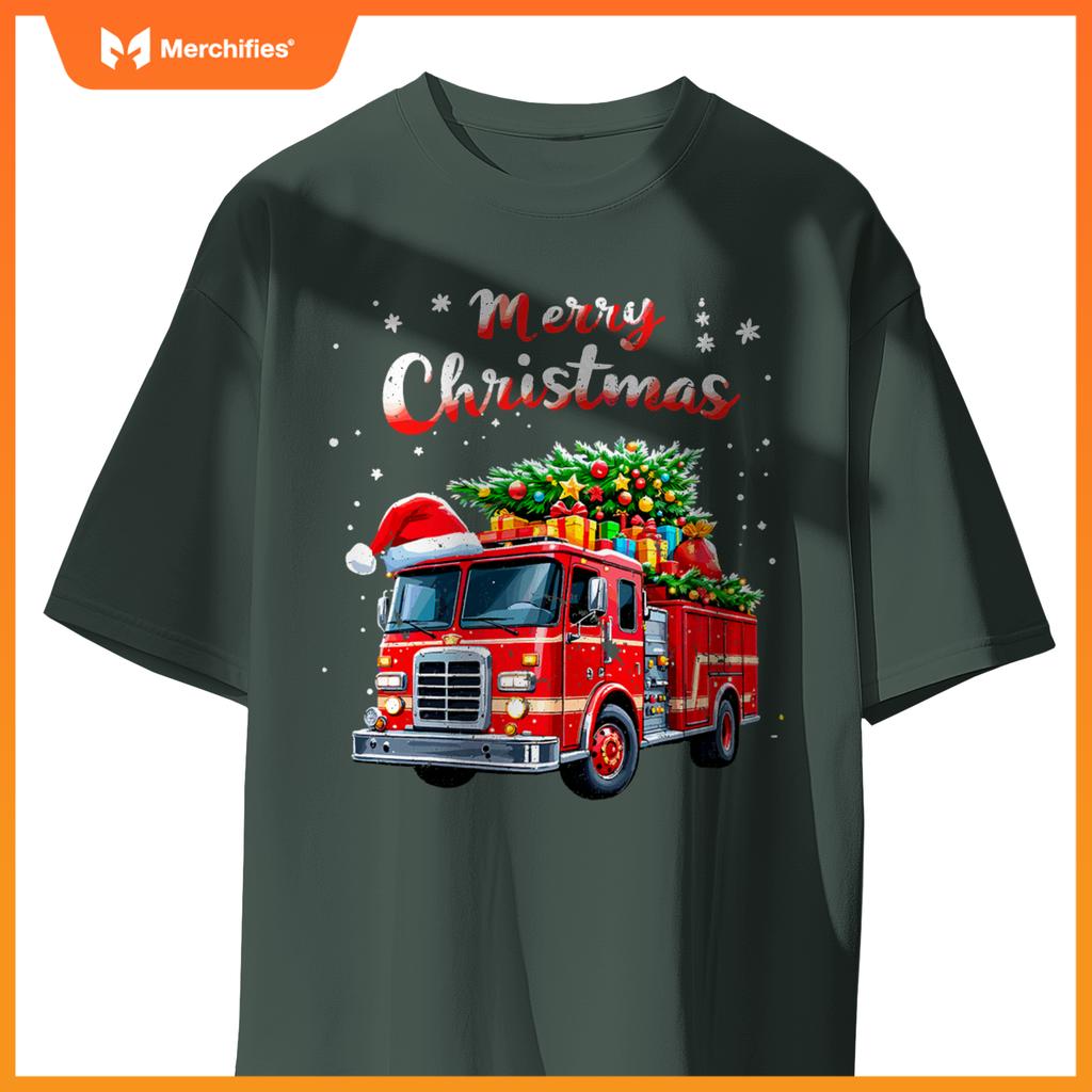 Santa Christmas Fire Truck Xmas Party Firefighters T-Shirt