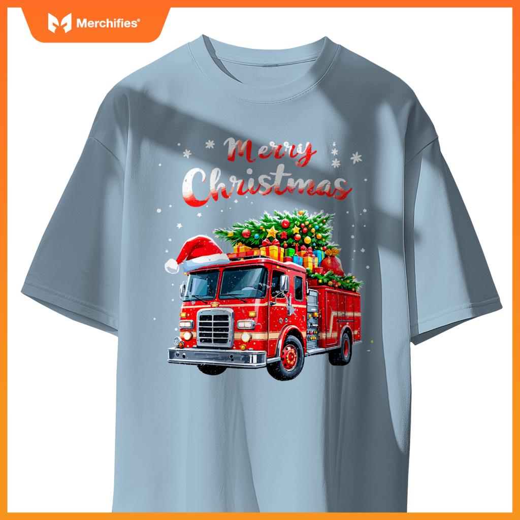 Santa Christmas Fire Truck Xmas Party Firefighters T-Shirt