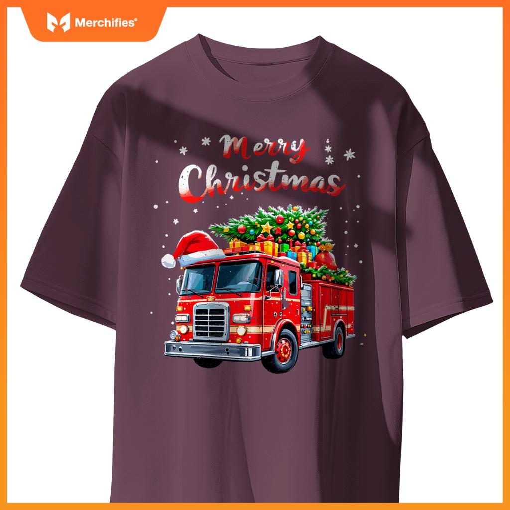 Santa Christmas Fire Truck Xmas Party Firefighters T-Shirt