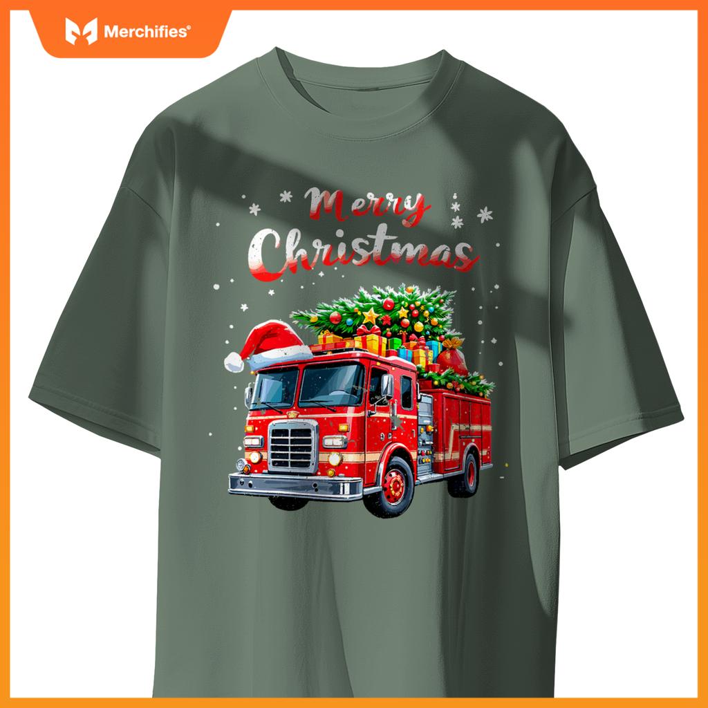 Santa Christmas Fire Truck Xmas Party Firefighters T-Shirt