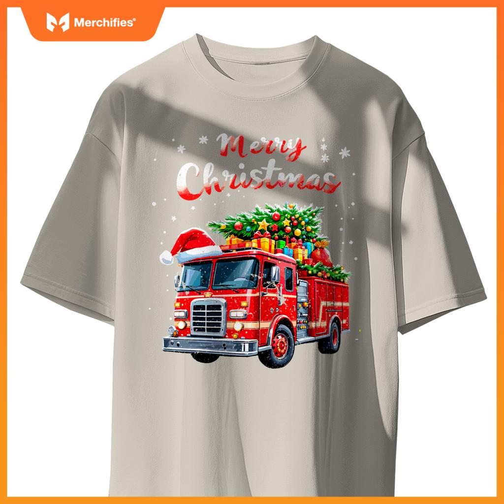 Santa Christmas Fire Truck Xmas Party Firefighters T-Shirt