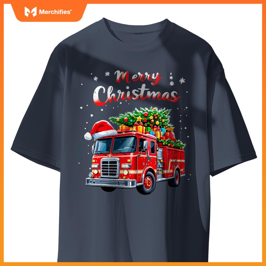Santa Christmas Fire Truck Xmas Party Firefighters T-Shirt