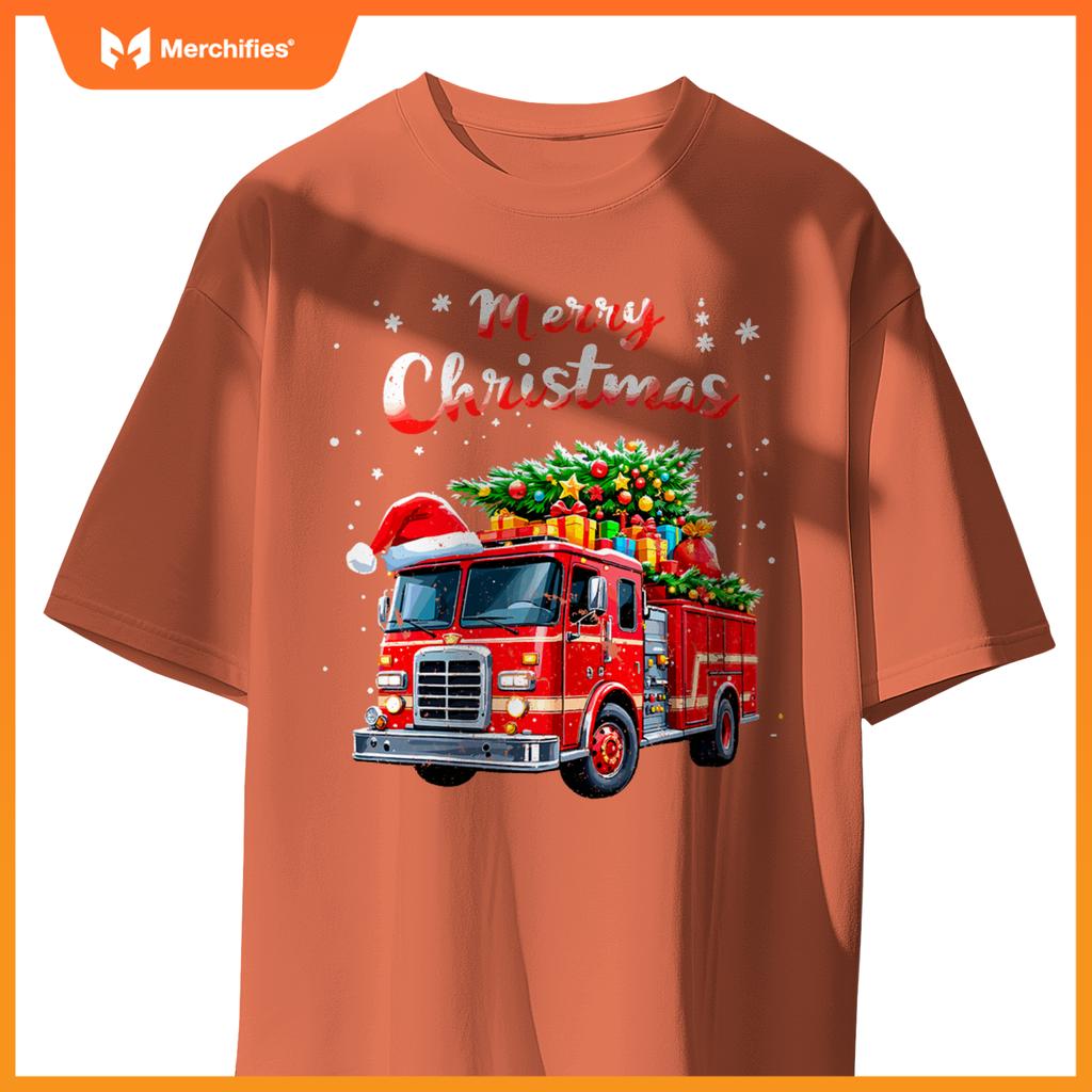 Santa Christmas Fire Truck Xmas Party Firefighters T-Shirt