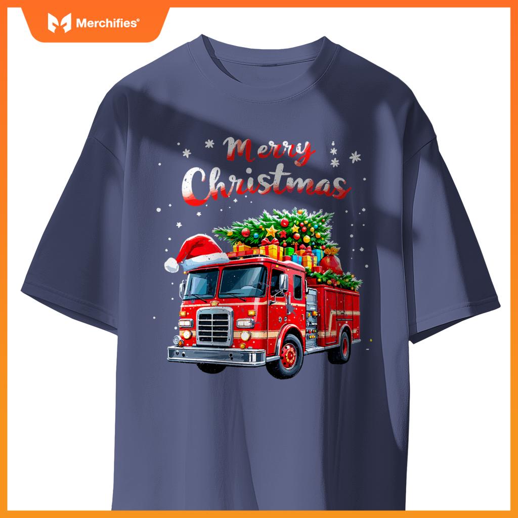 Santa Christmas Fire Truck Xmas Party Firefighters T-Shirt