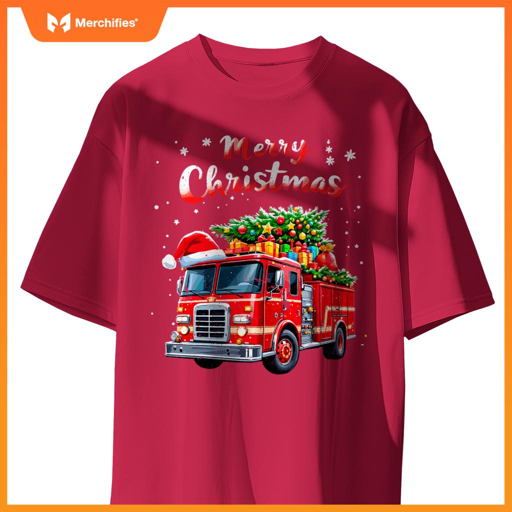 Santa Christmas Fire Truck Xmas Party Firefighters T-Shirt