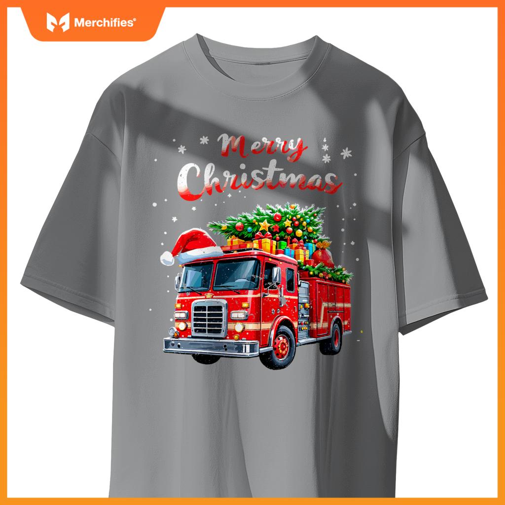 Santa Christmas Fire Truck Xmas Party Firefighters T-Shirt
