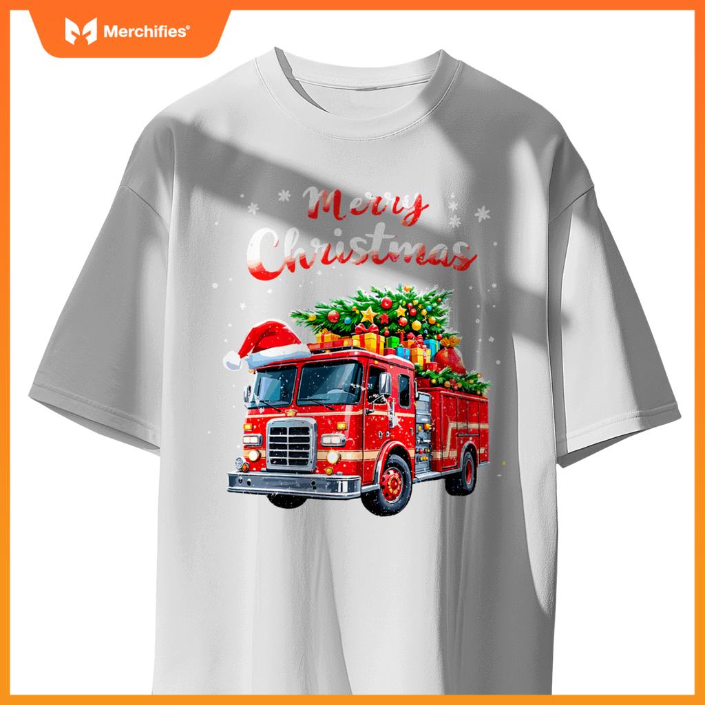 Santa Christmas Fire Truck Xmas Party Firefighters T-Shirt
