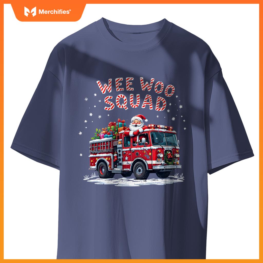 Santa Claus Fire Truck  Christmas Firefighter Men Women T-Shirt
