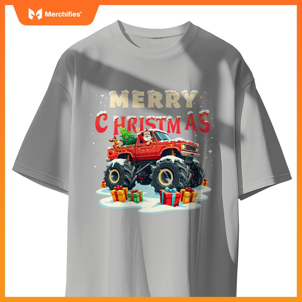 Santa Claus Monster Truck Merry Christmas Xmas Kids T-Shirt