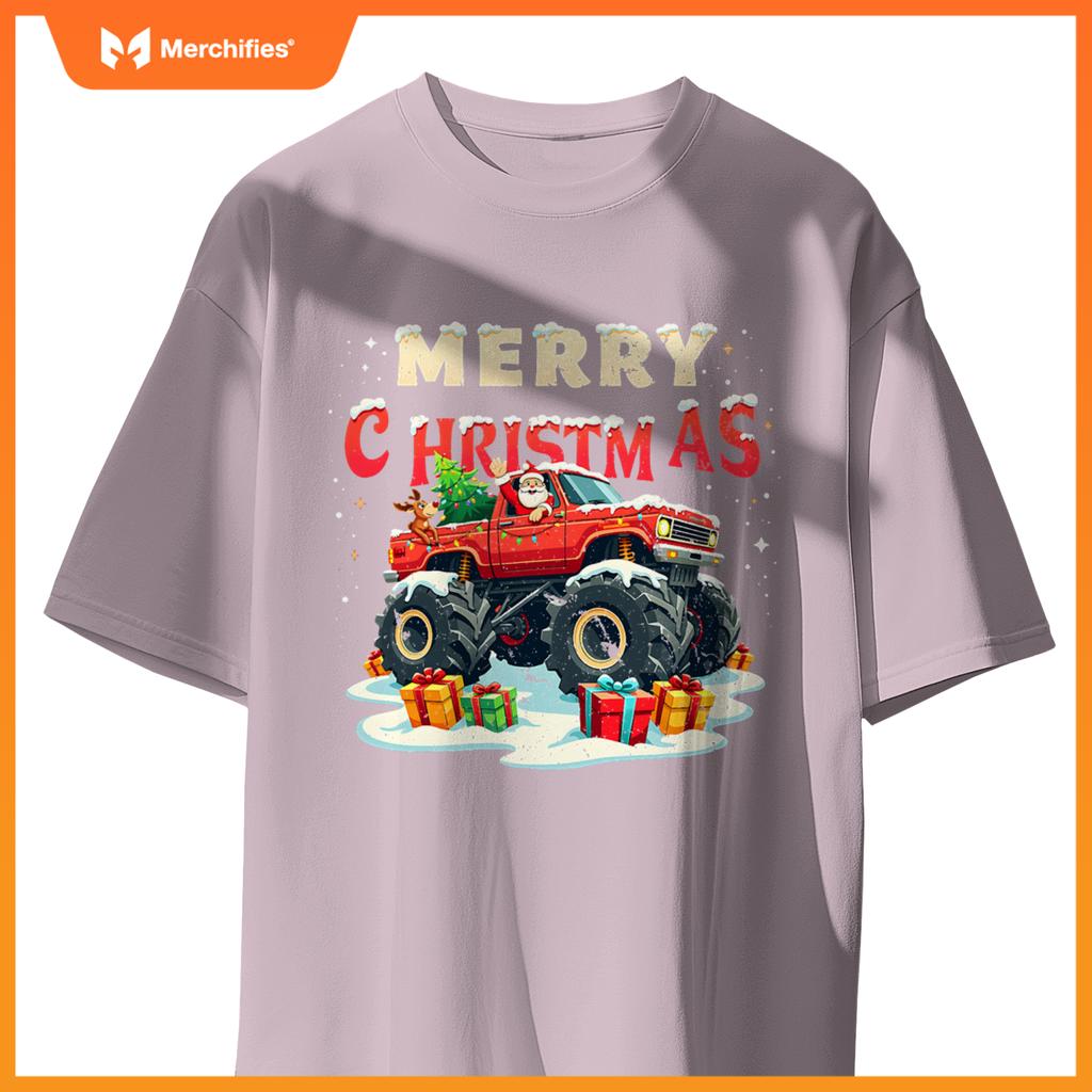 Santa Claus Monster Truck Merry Christmas Xmas Kids T-Shirt