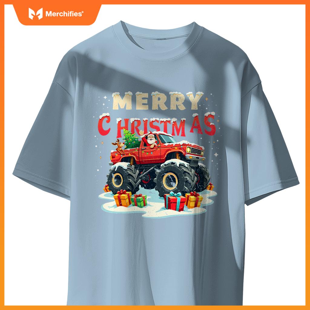 Santa Claus Monster Truck Merry Christmas Xmas Kids T-Shirt