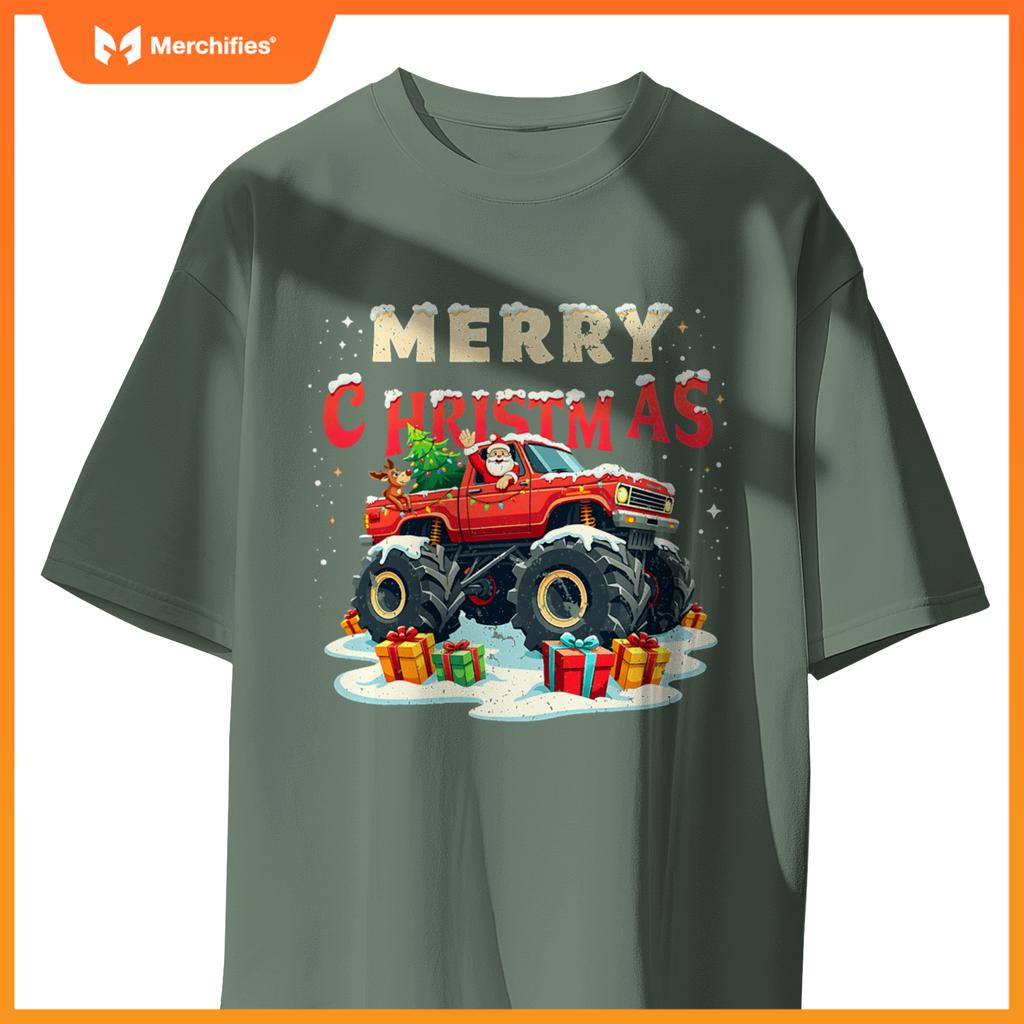 Santa Claus Monster Truck Merry Christmas Xmas Kids T-Shirt