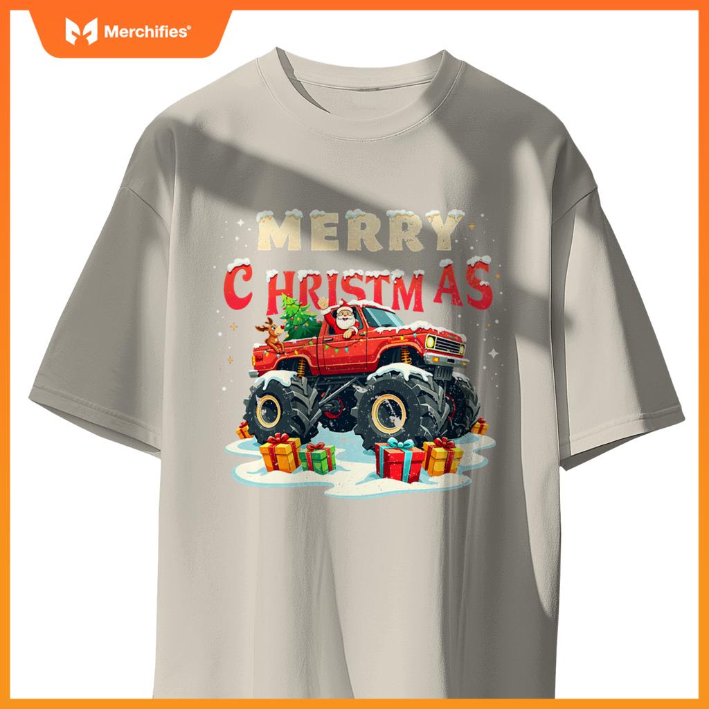 Santa Claus Monster Truck Merry Christmas Xmas Kids T-Shirt