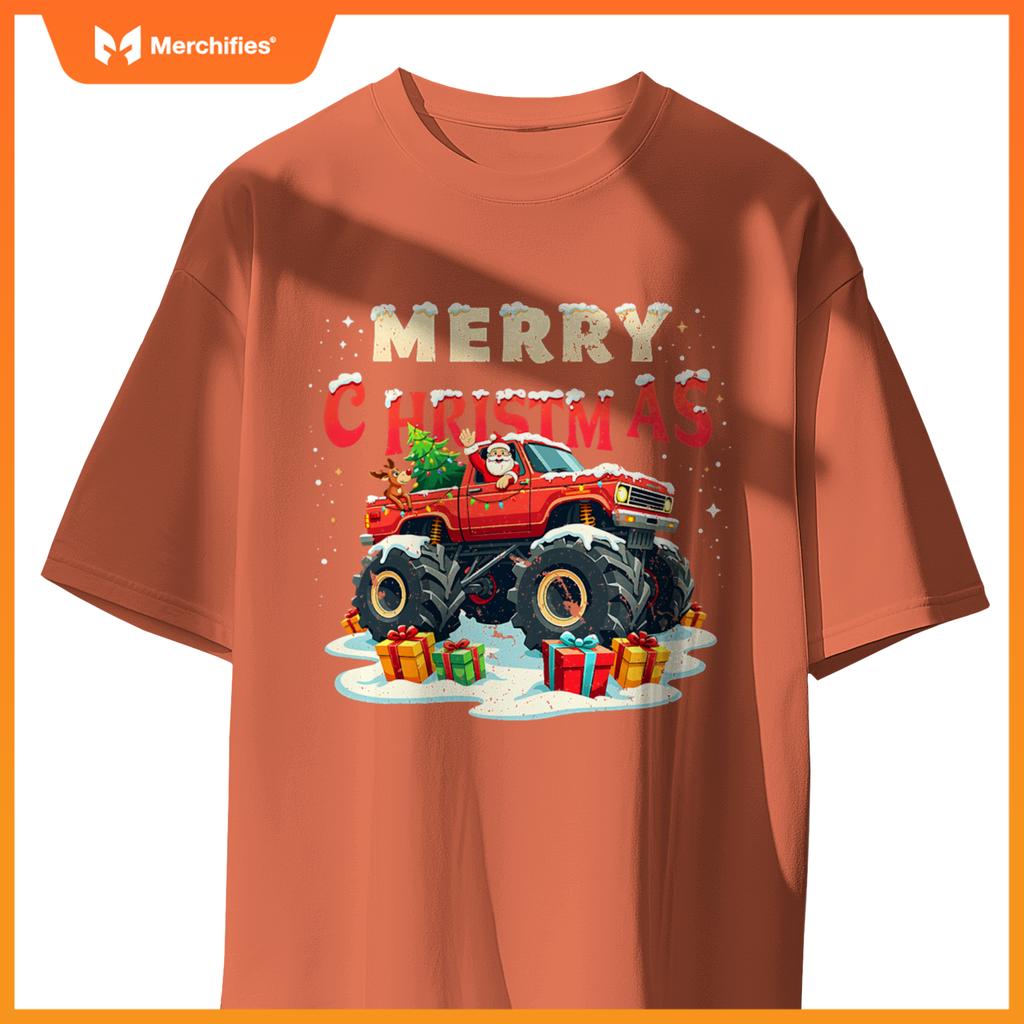 Santa Claus Monster Truck Merry Christmas Xmas Kids T-Shirt