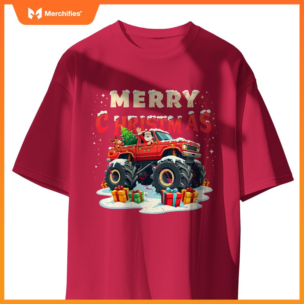 Santa Claus Monster Truck Merry Christmas Xmas Kids T-Shirt