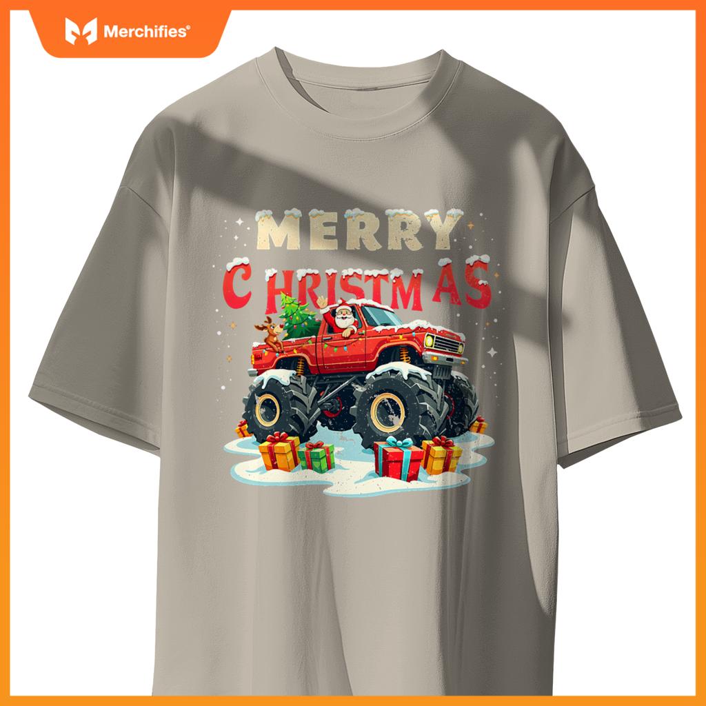 Santa Claus Monster Truck Merry Christmas Xmas Kids T-Shirt