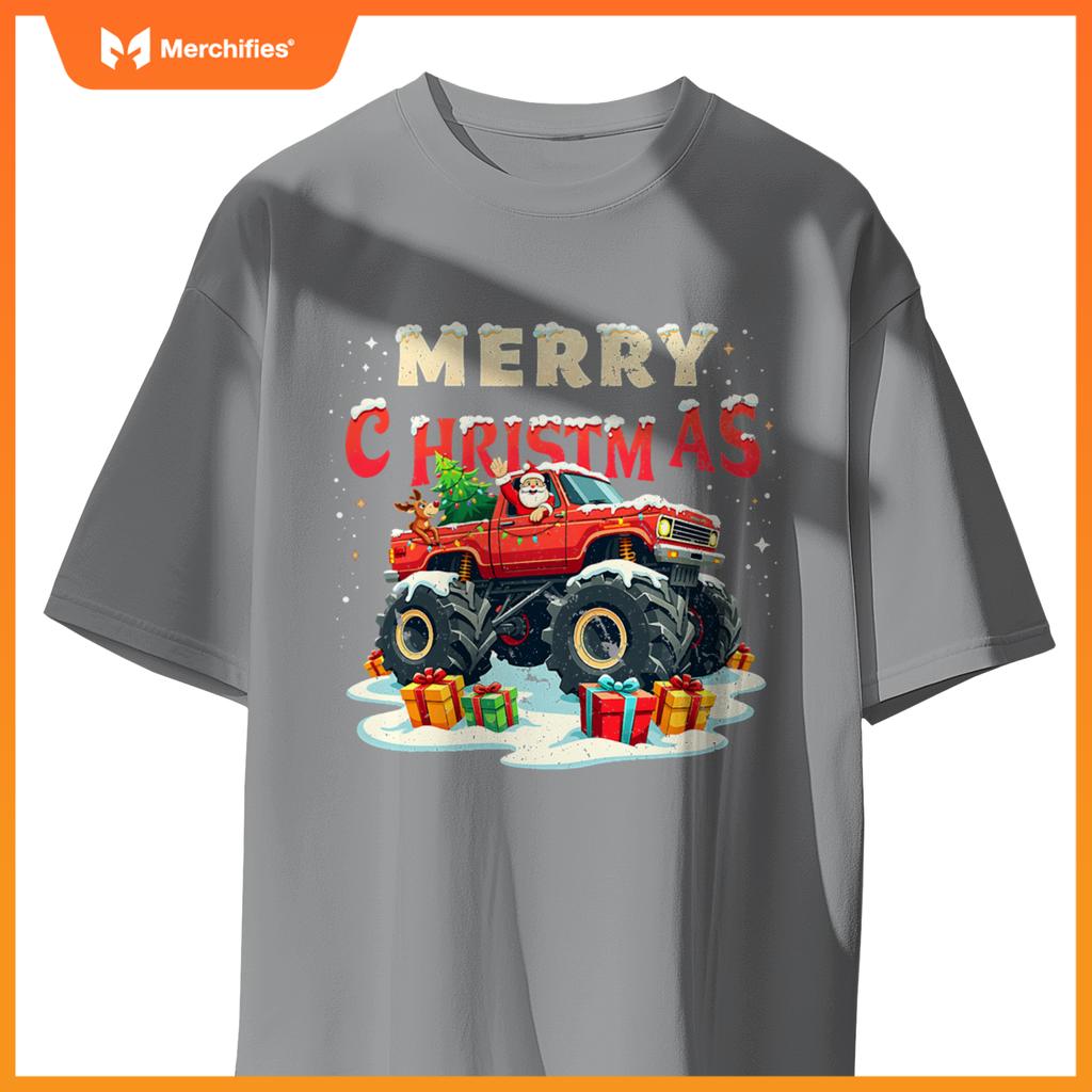 Santa Claus Monster Truck Merry Christmas Xmas Kids T-Shirt