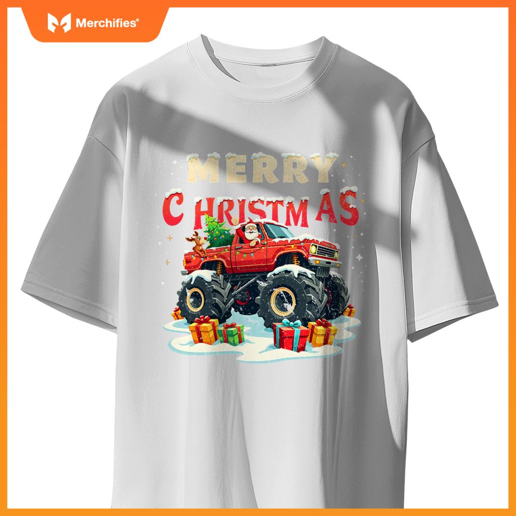 Santa Claus Monster Truck Merry Christmas Xmas Kids T-Shirt