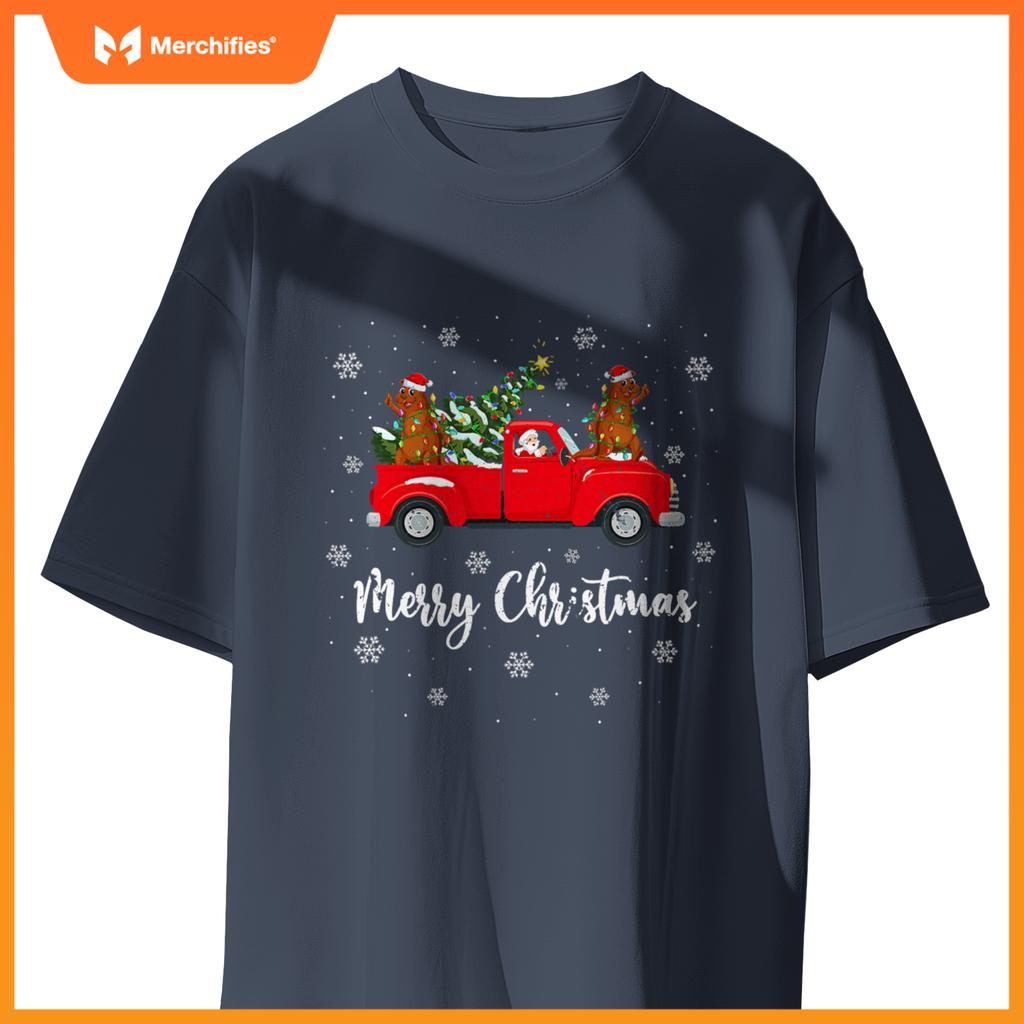 Santa Riding Christmas Tree Truck Sea Otter Christmas T-Shirt