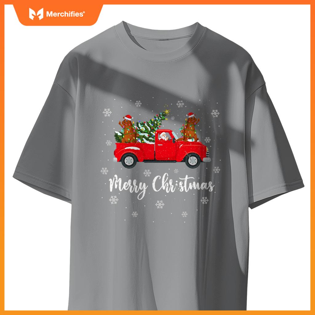 Santa Riding Christmas Tree Truck Sea Otter Christmas T-Shirt