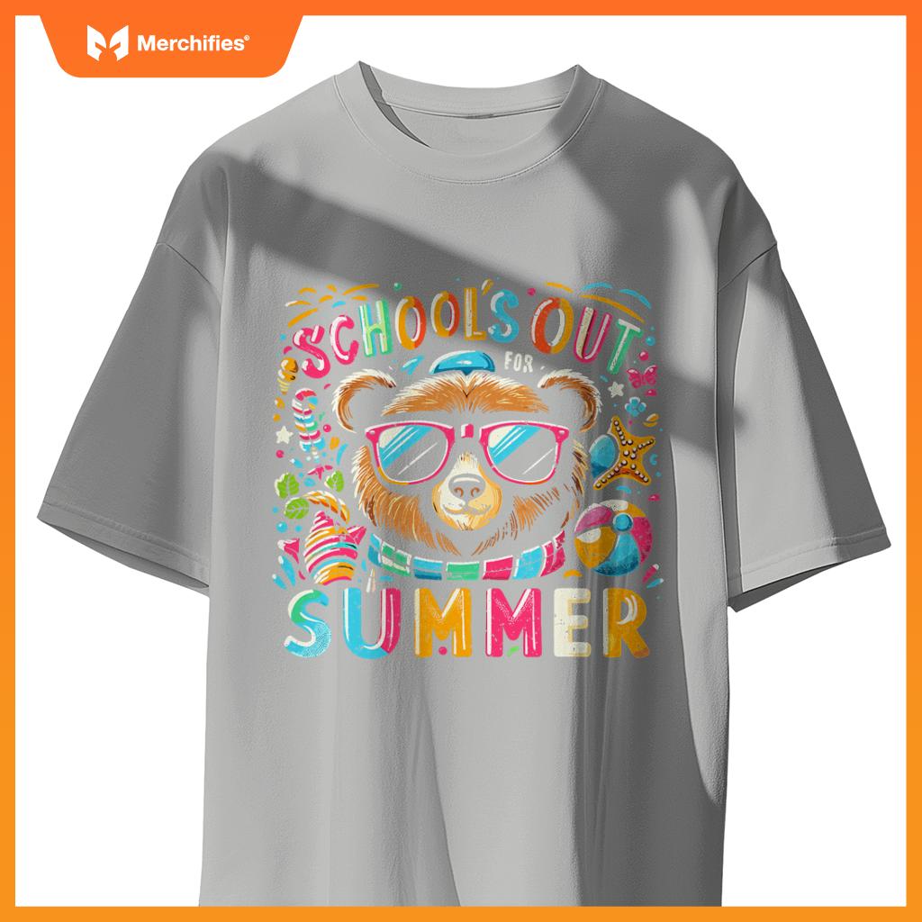 Schools out  summer teacher kid girls boys bear