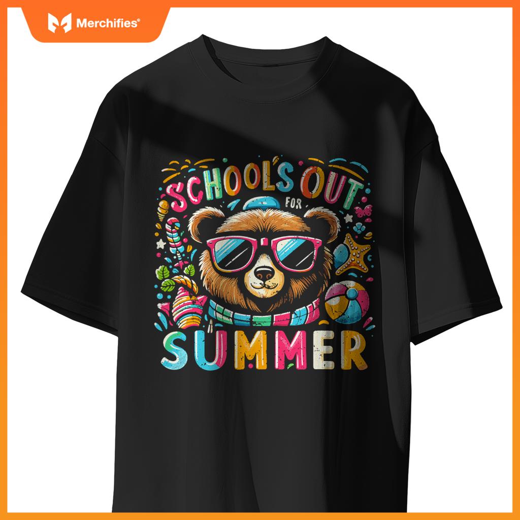 Schools out  summer teacher kid girls boys bear