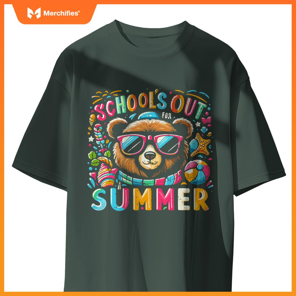 Schools out  summer teacher kid girls boys bear