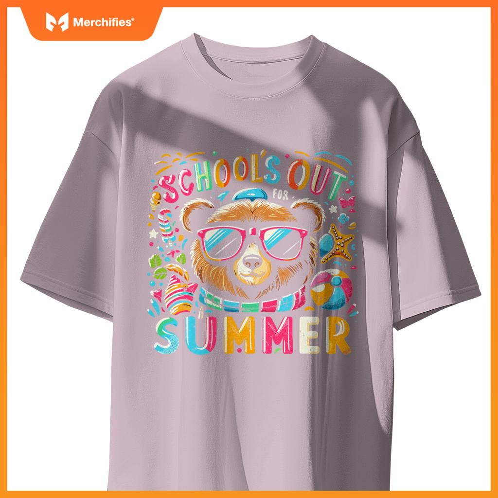 Schools out  summer teacher kid girls boys bear