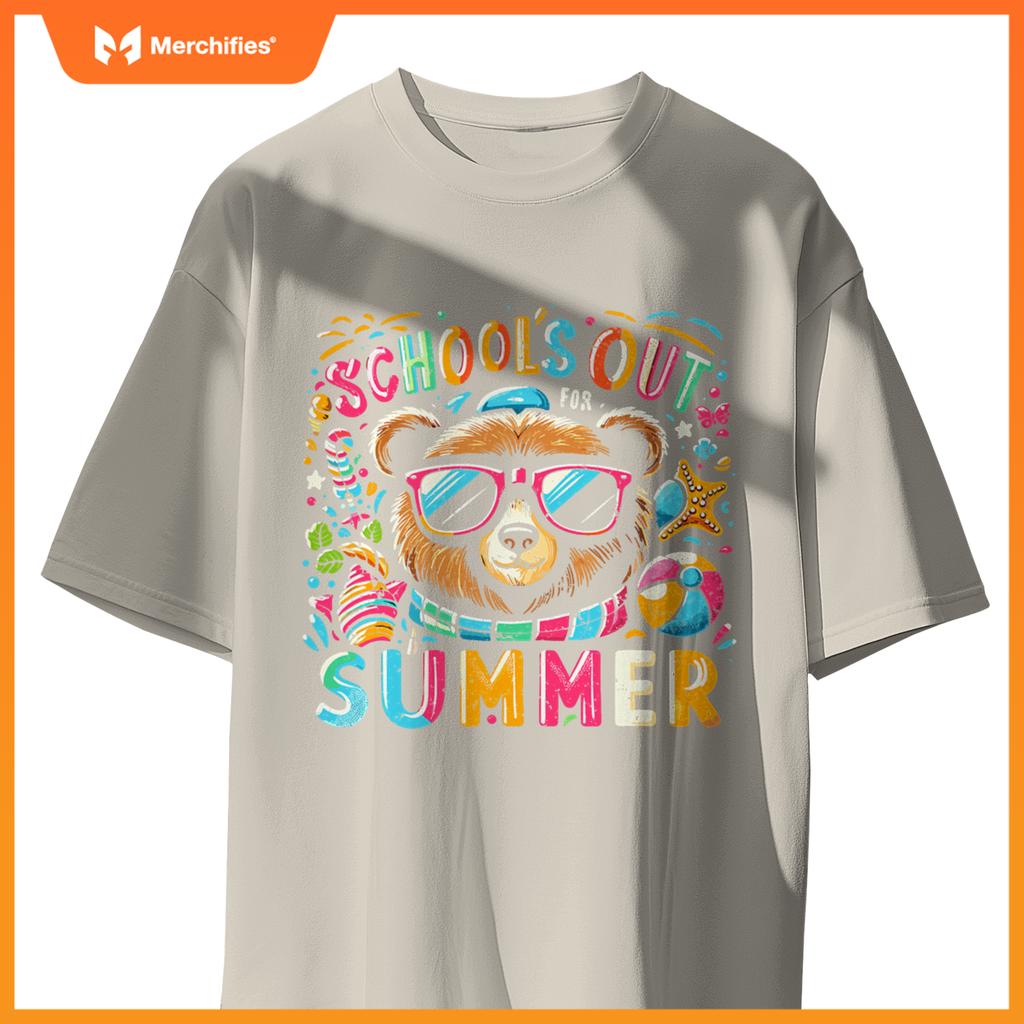 Schools out  summer teacher kid girls boys bear