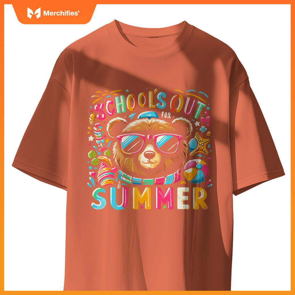 Schools out  summer teacher kid girls boys bear