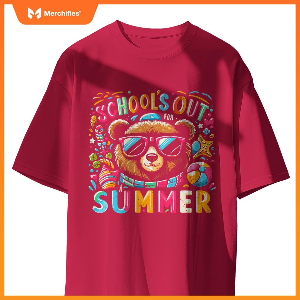 Schools out  summer teacher kid girls boys bear