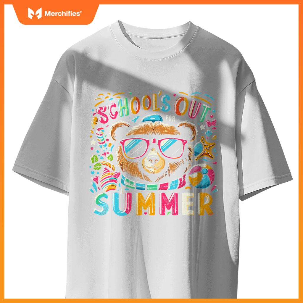 Schools out  summer teacher kid girls boys bear