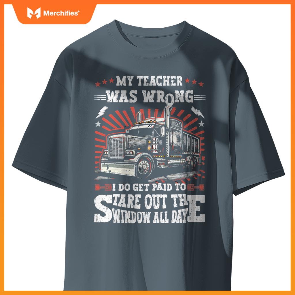 Semi Truck Driver  Trucker Humor Men Dad American Flag T-Shirt