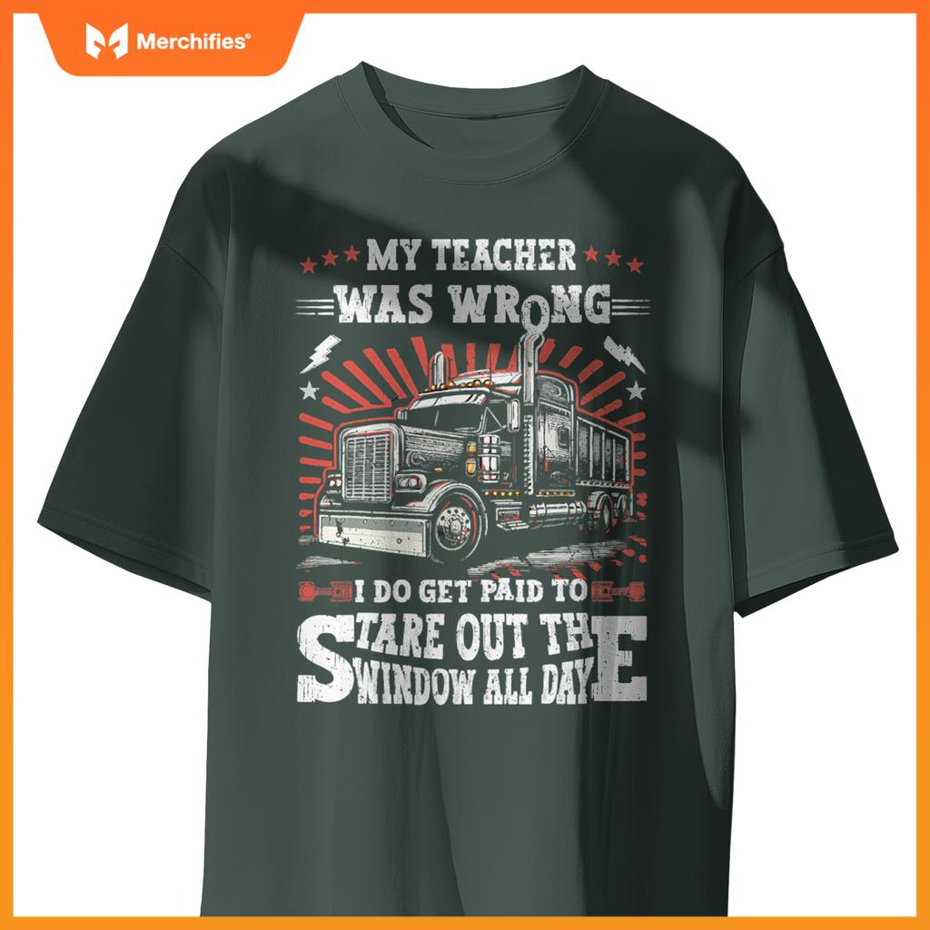 Semi Truck Driver Trucker Humor Men Dad American Flag T-Shirt