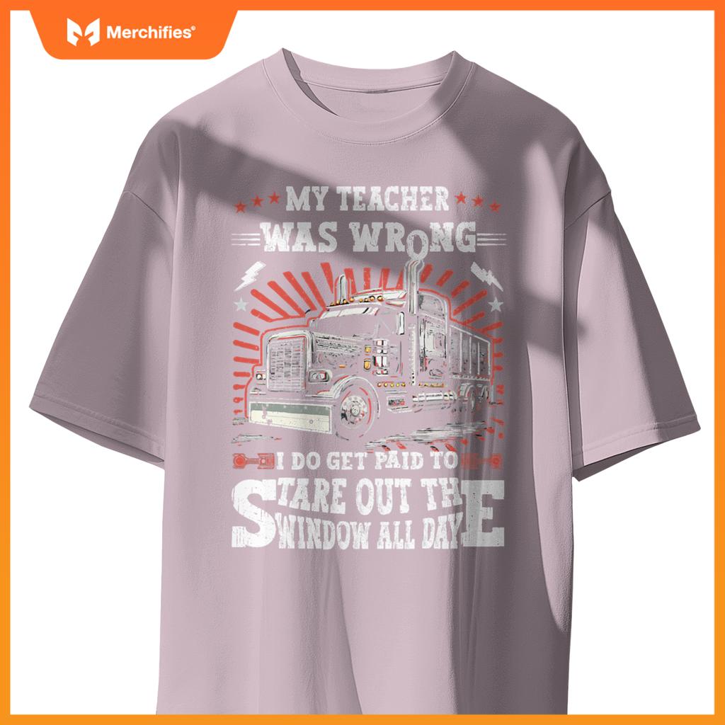 Semi Truck Driver Trucker Humor Men Dad American Flag T-Shirt