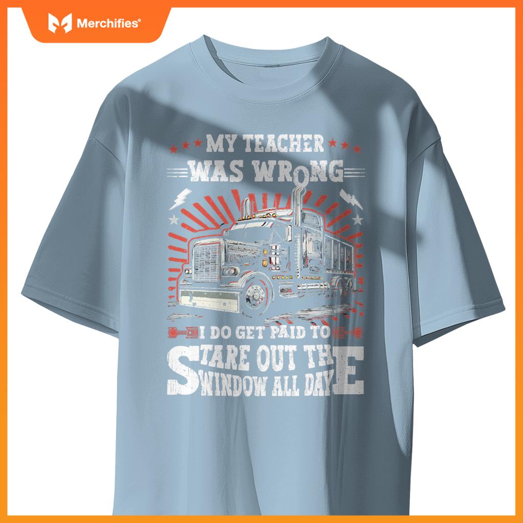 Semi Truck Driver Trucker Humor Men Dad American Flag T-Shirt