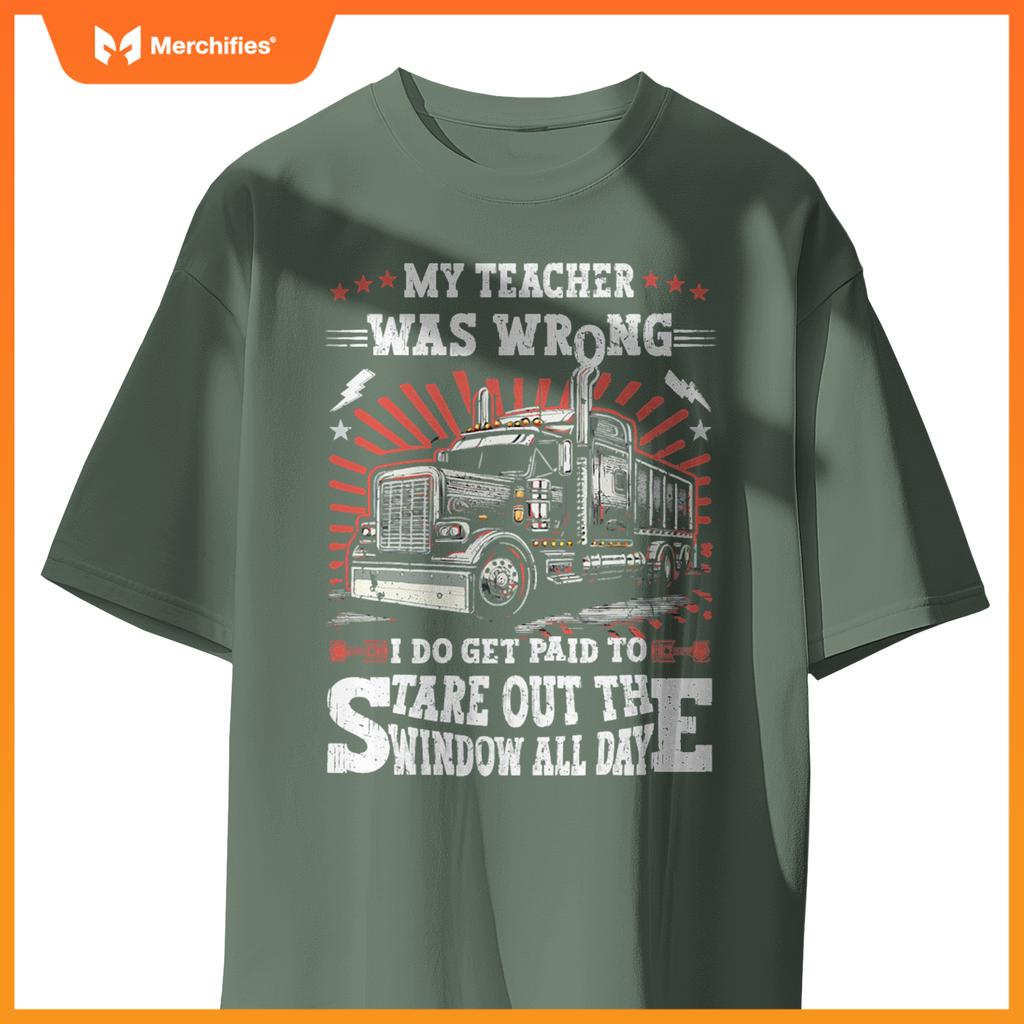 Semi Truck Driver Trucker Humor Men Dad American Flag T-Shirt