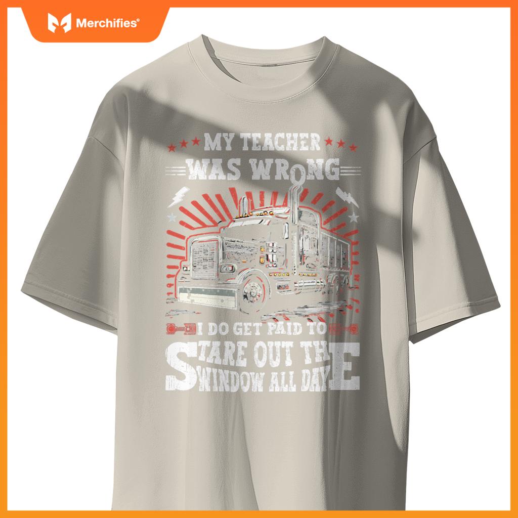 Semi Truck Driver Trucker Humor Men Dad American Flag T-Shirt