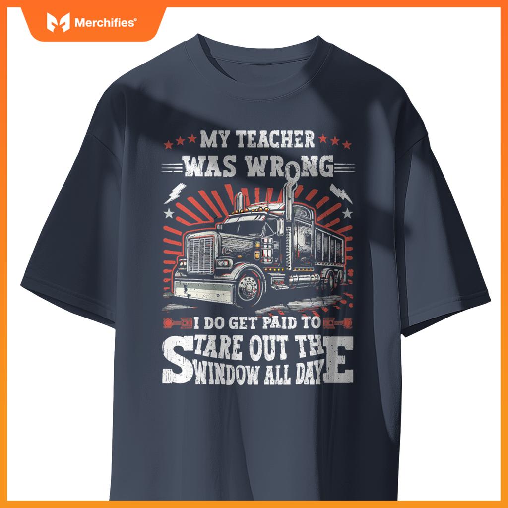 Semi Truck Driver Trucker Humor Men Dad American Flag T-Shirt