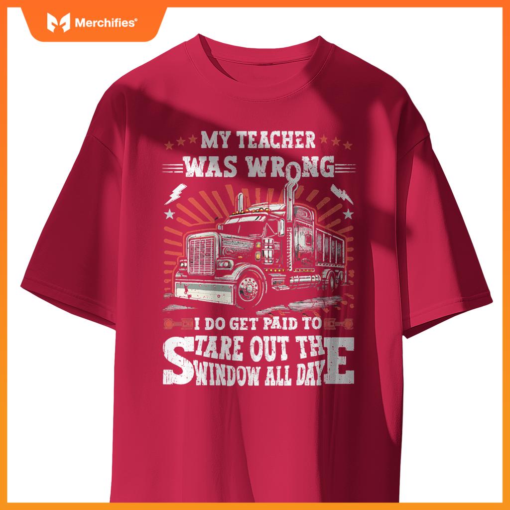 Semi Truck Driver Trucker Humor Men Dad American Flag T-Shirt