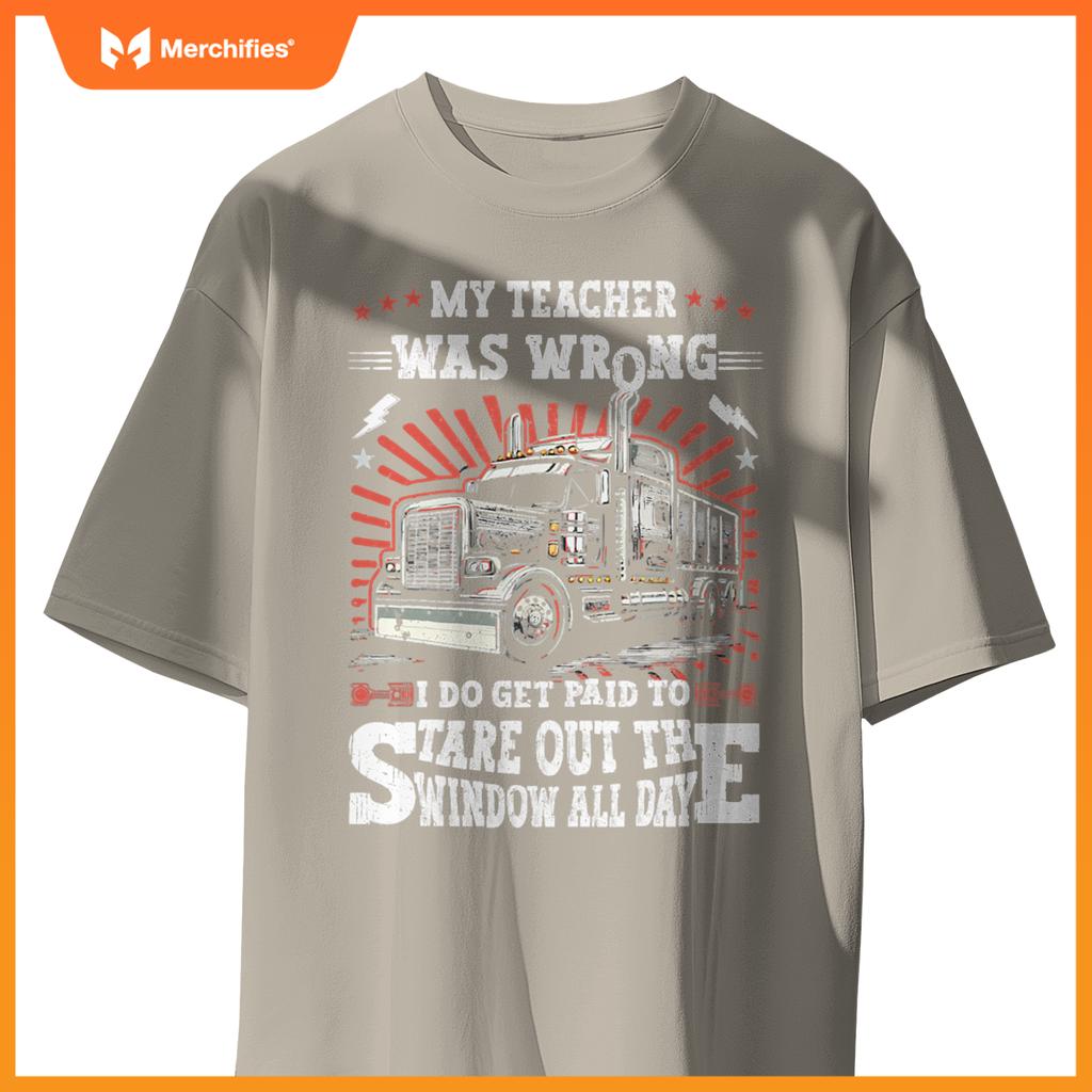 Semi Truck Driver Trucker Humor Men Dad American Flag T-Shirt