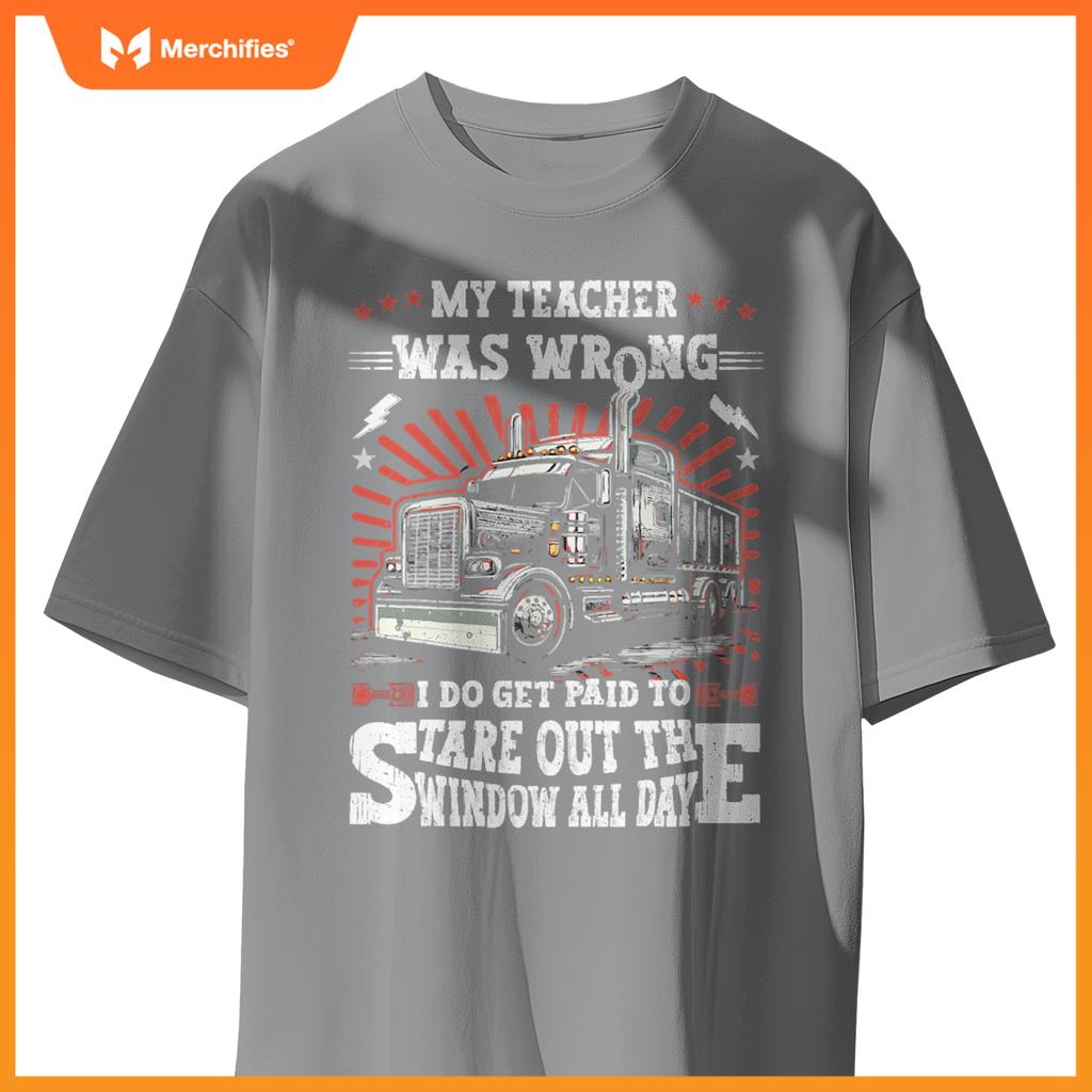 Semi Truck Driver  Trucker Humor Men Dad American Flag T-Shirt