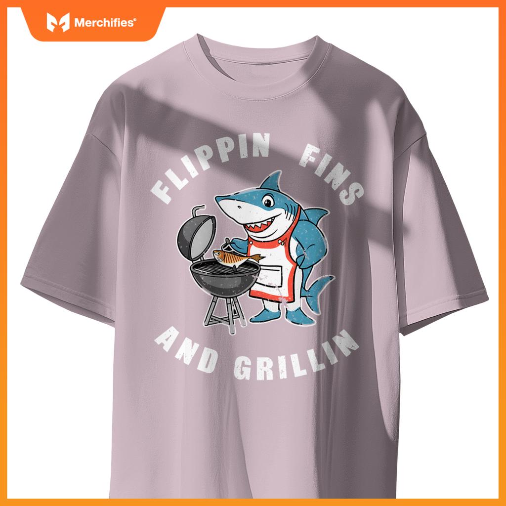 Shark Bbq Chef Humor Grilling Summer Foodie Beach Outdoors T-Shirt