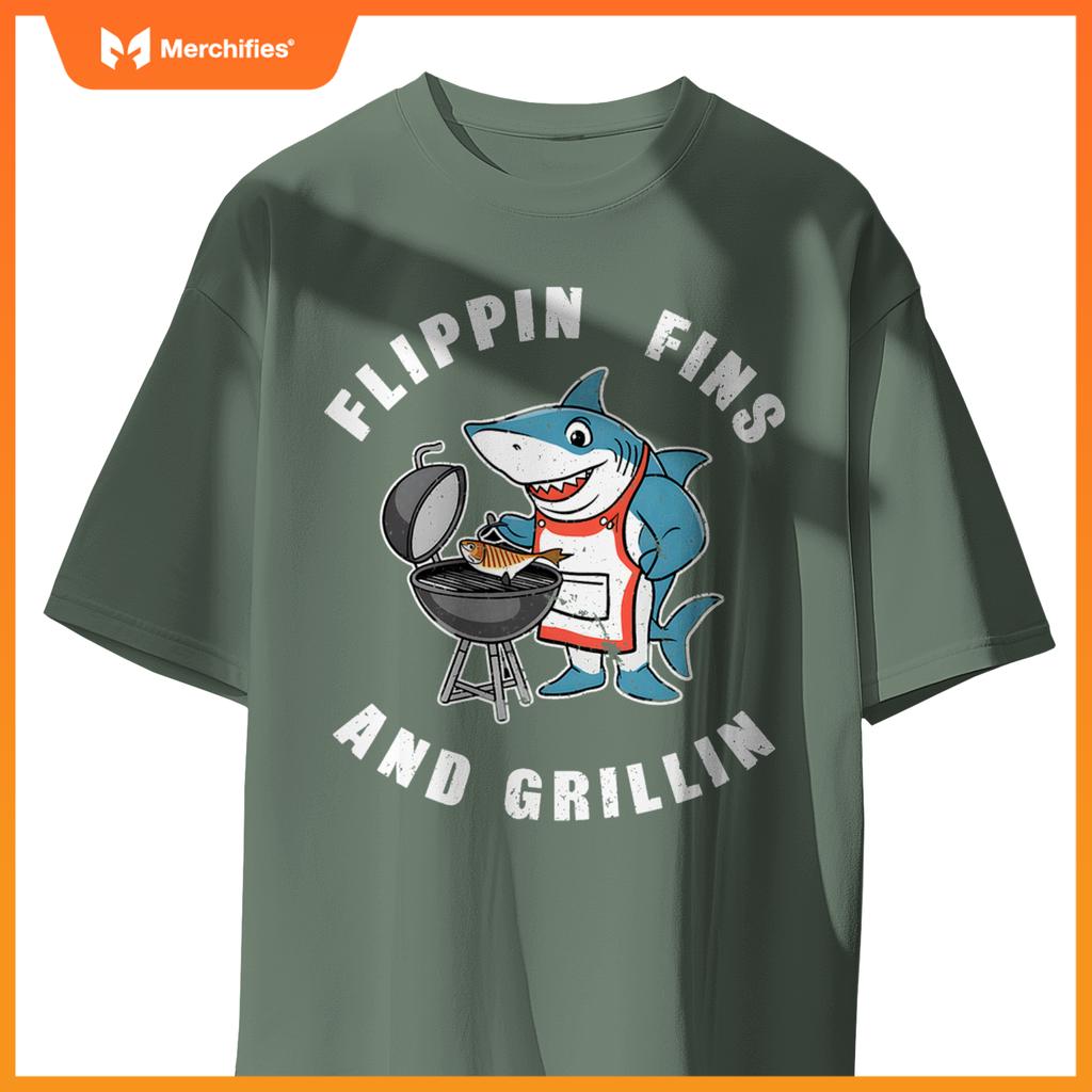 Shark Bbq Chef Humor Grilling Summer Foodie Beach Outdoors T-Shirt