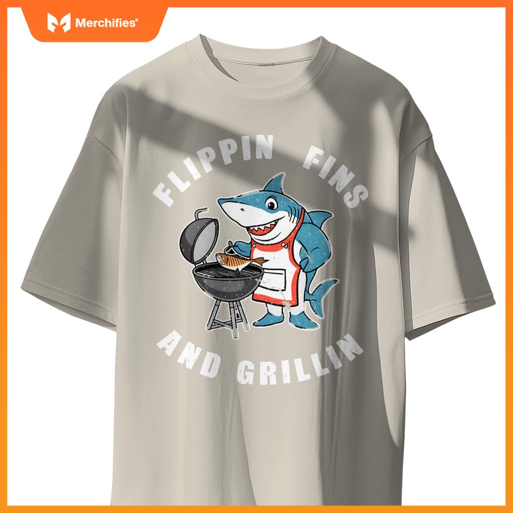 Shark Bbq Chef Humor Grilling Summer Foodie Beach Outdoors T-Shirt