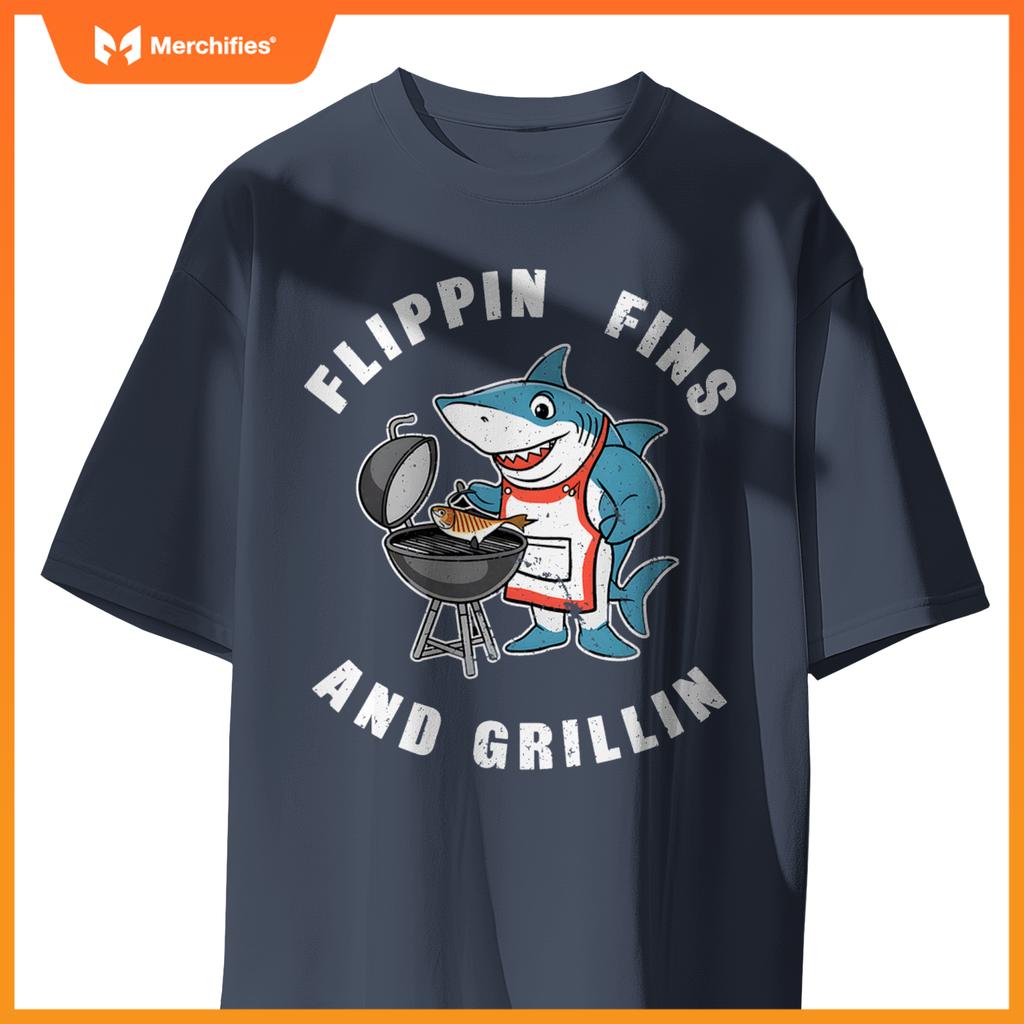 Shark Bbq Chef Humor Grilling Summer Foodie Beach Outdoors T-Shirt