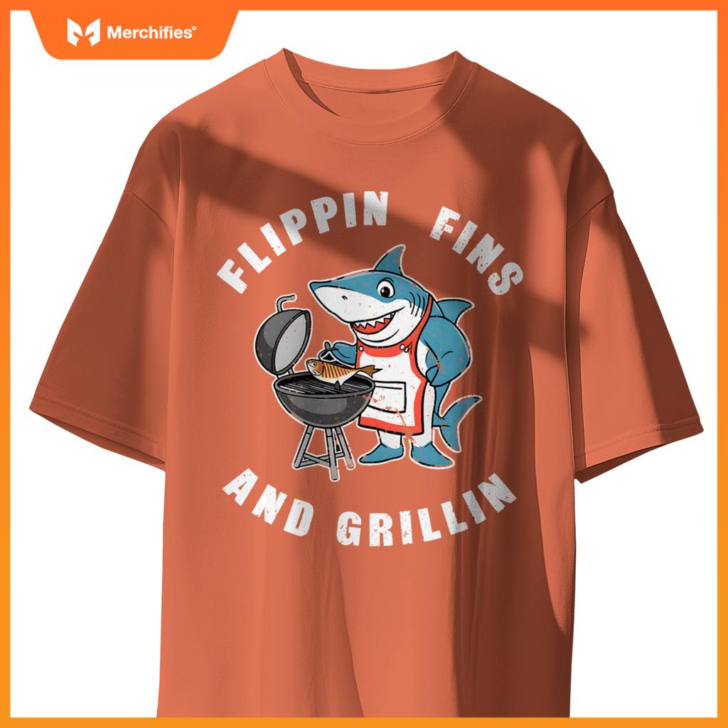 Shark Bbq Chef Humor Grilling Summer Foodie Beach Outdoors T-Shirt